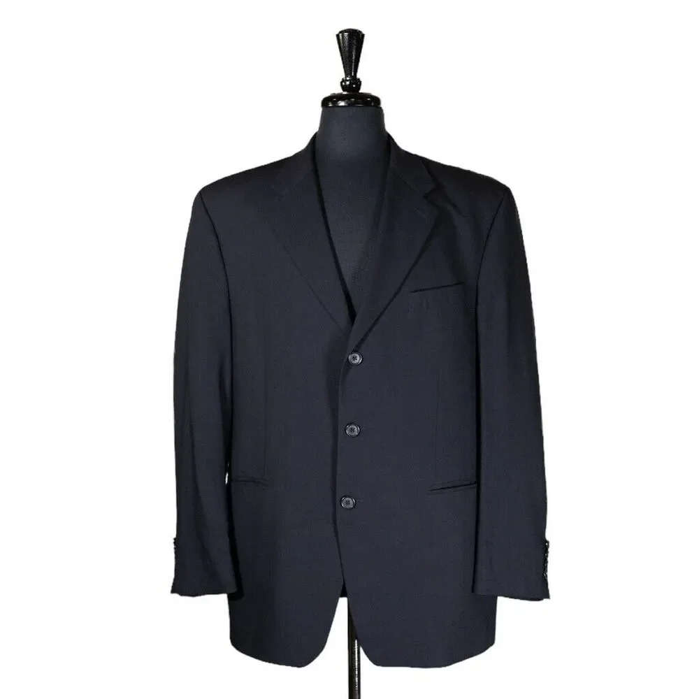 Ralph Lauren Mens Blazer Blue Wool 3 Button Lined Suit Jacket Sport Coat 44R